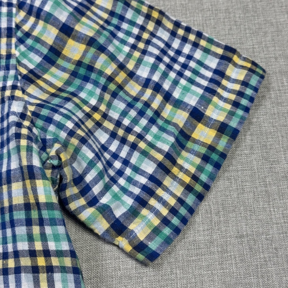 Brooks Brothers Linen Button-Up Shirt Mens L Multicolor Plaid Short Sleeve - Picture 7 of 9